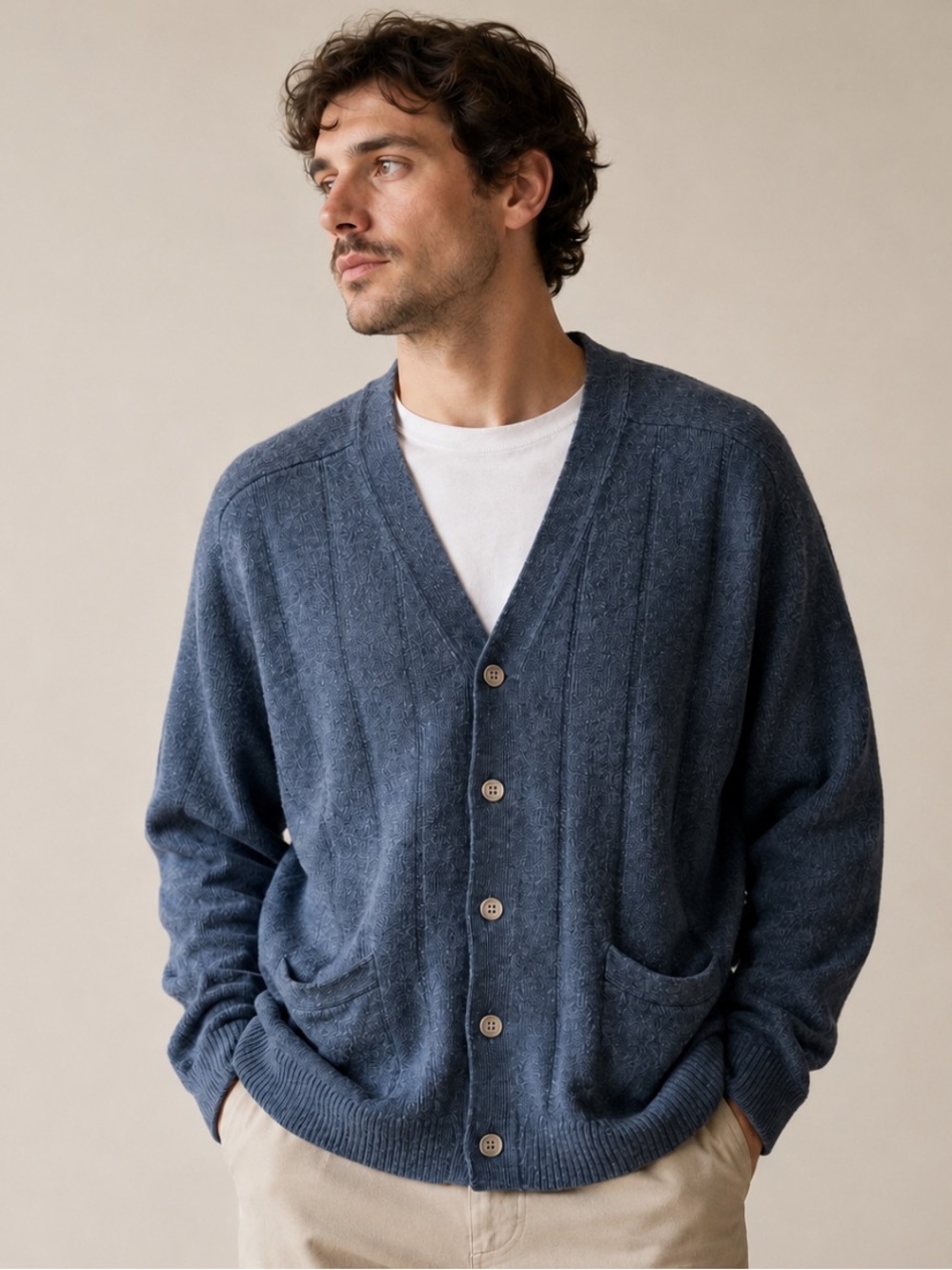 Vintage Club Room 100% Lambswool Knit Button-Cardigan/sweater Mens XL - Picture 1 of 8